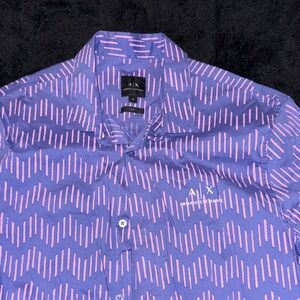 Armani Exchange Blue and Pink Casual Button Down Shirt